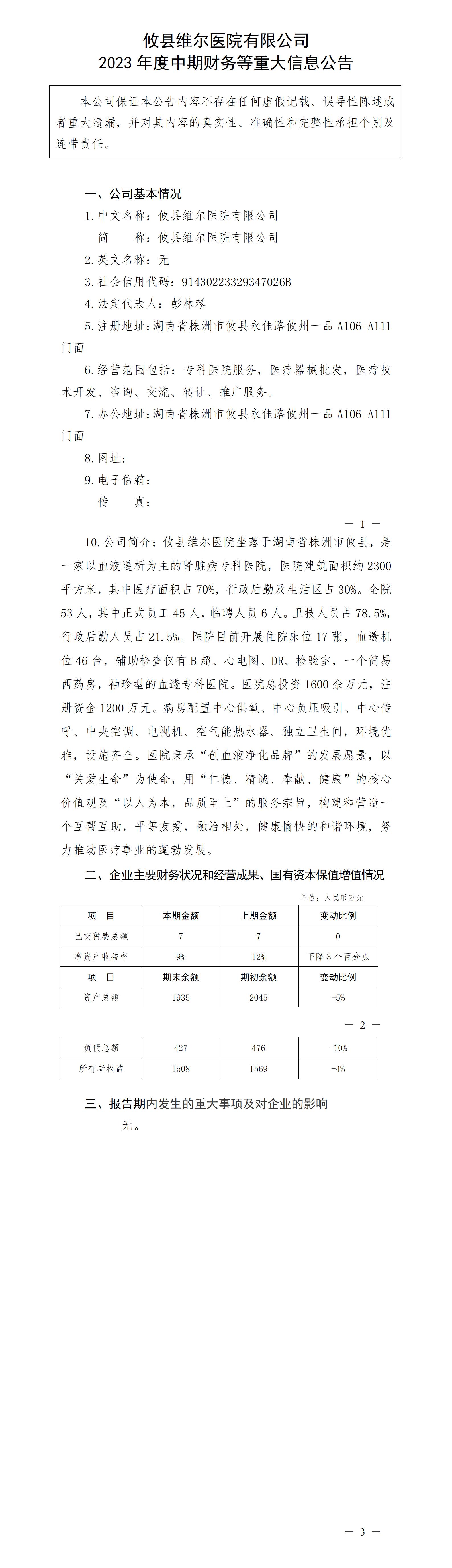 攸县维尔医院有限公司2023年度中期财务等重大信息公告_01.jpg